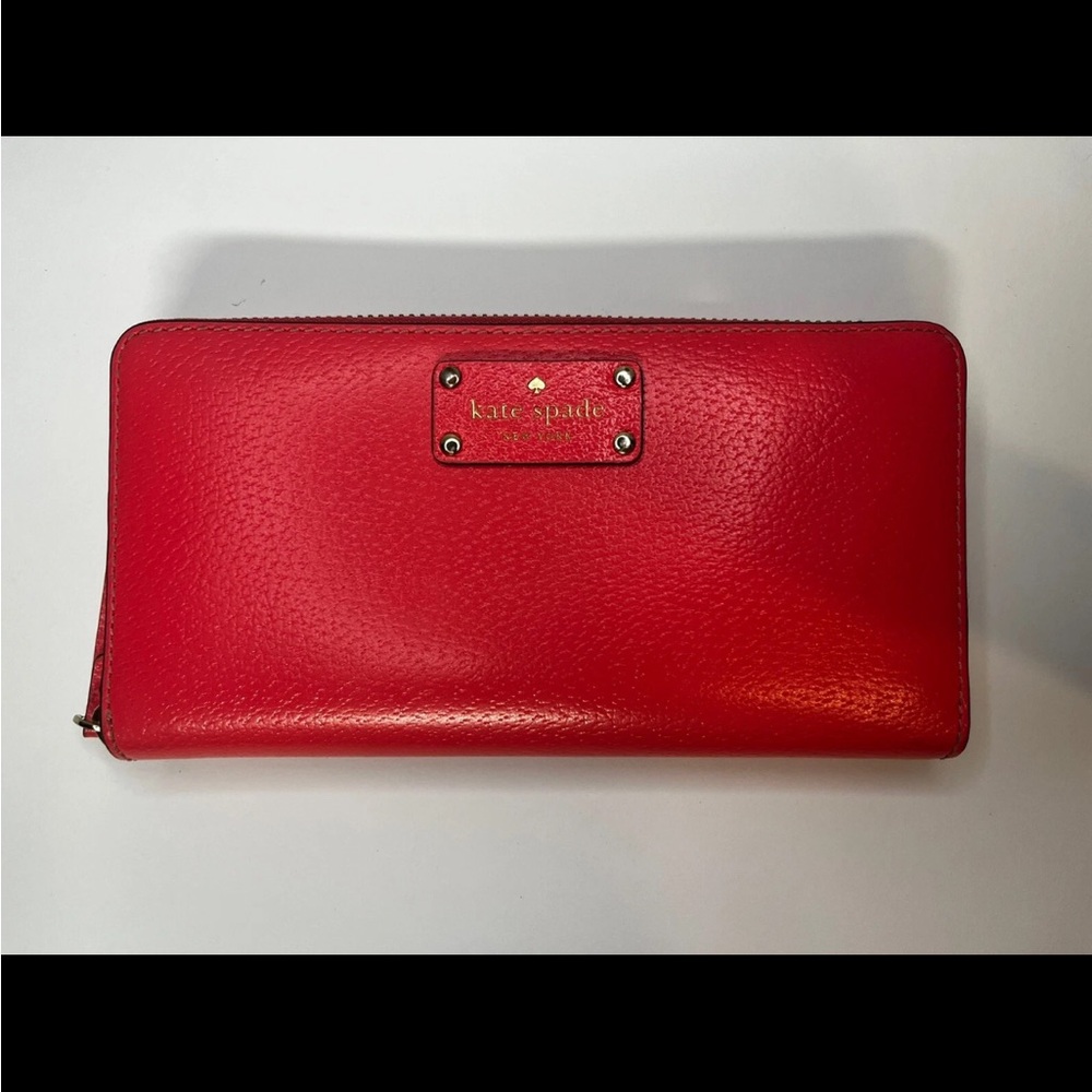 Kate Spade Leather Wallet Fiesta Hot Pink Full Zip Around Large 8”X 4”